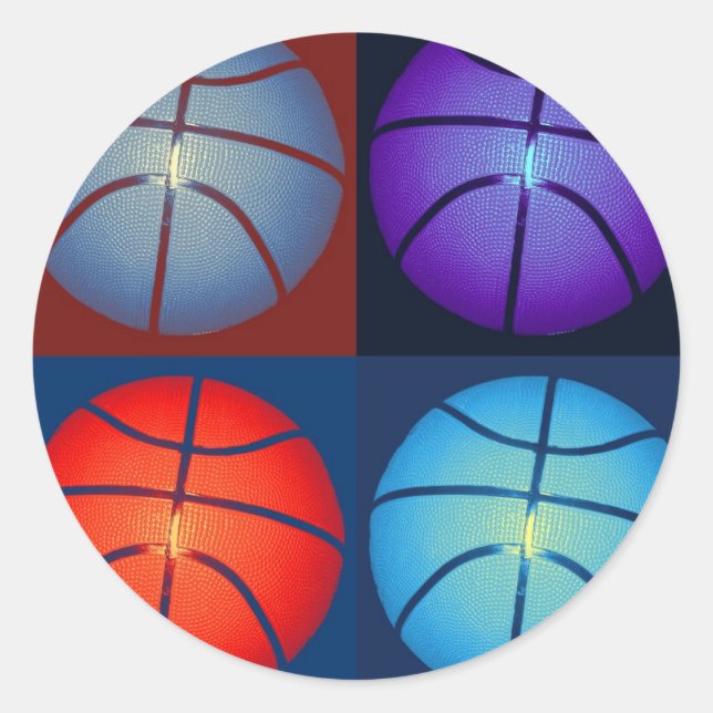 Four Colour Pop Art Basketball Classic Round Sticker (Front)