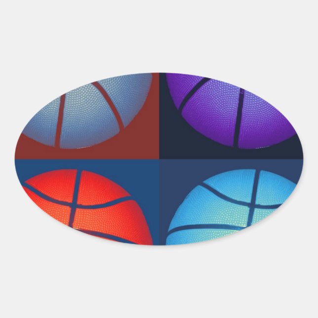 Four Colour Pop Art Basketball Oval Sticker (Front)