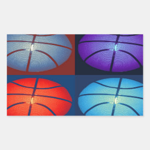 Four Colour Pop Art Basketball Rectangular Sticker