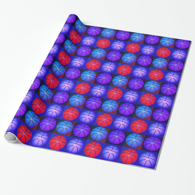 Four Colour Pop Art Basketball Wrapping Paper (Unrolled)