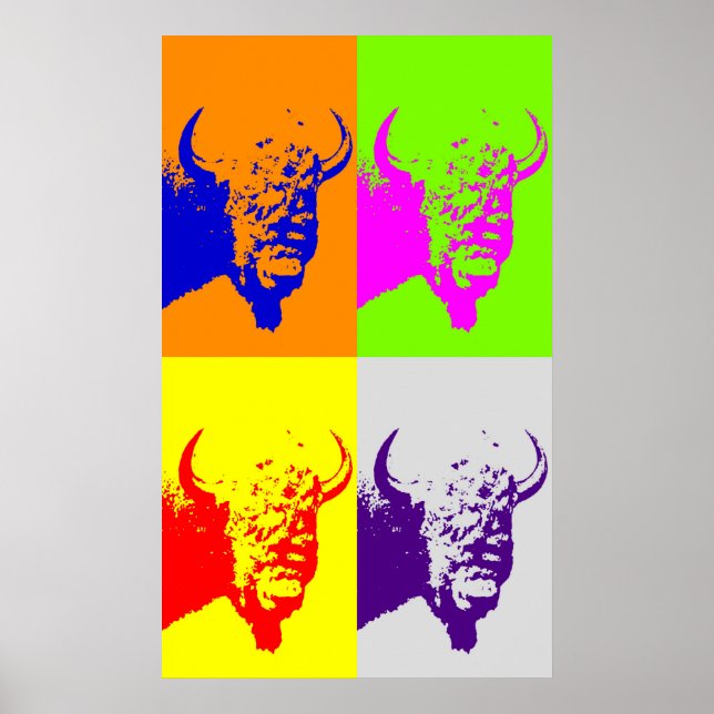 Four Colour Pop Art Bison Buffalo Art Poster (Front)