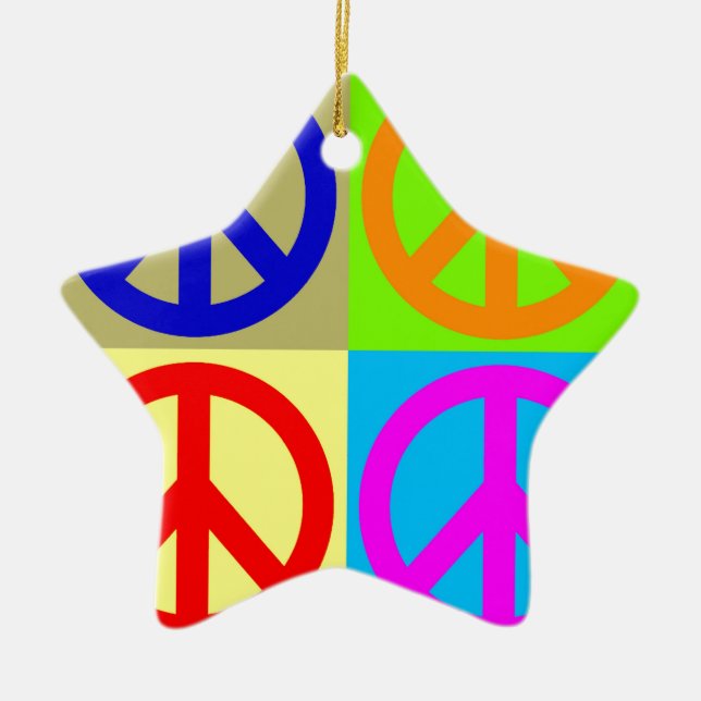 Four Colour Pop Art Peace Sign Ceramic Ornament (Front)