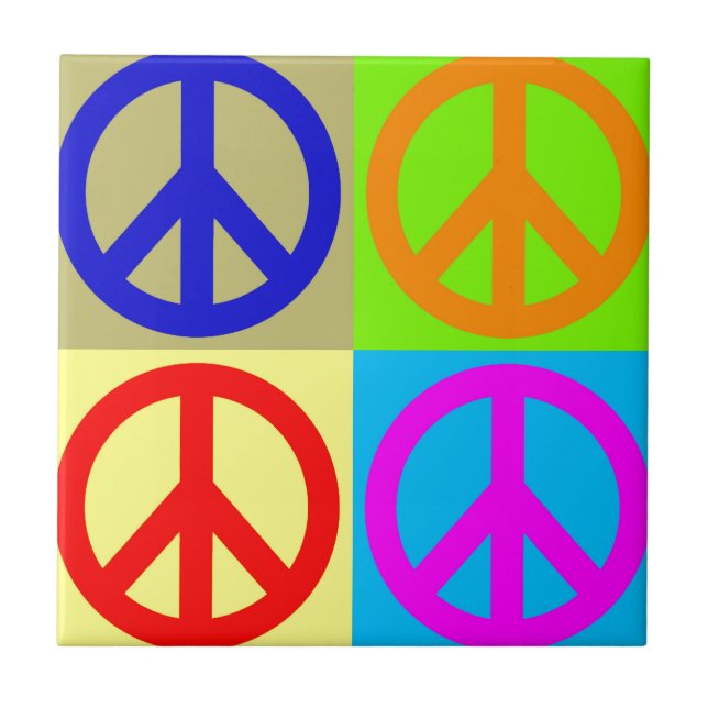 Four Colour Pop Art Peace Sign Ceramic Tile (Front)