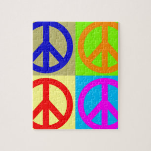 Four Colour Pop Art Peace Sign Jigsaw Puzzle
