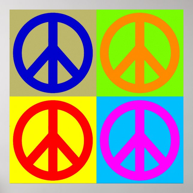 Four Colour Pop Art Peace Sign Poster (Front)