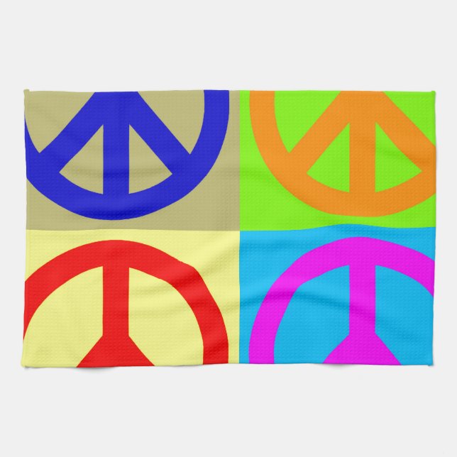 Four Colour Pop Art Peace Sign Tea Towel (Horizontal)