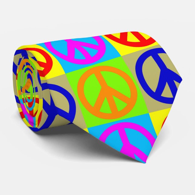 Four Colour Pop Art Peace Sign Tie (Rolled)