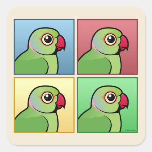 Four Colour Rose-ringed Parakeet Square Sticker