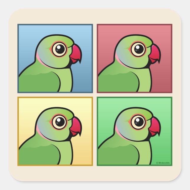 Four Colour Rose-ringed Parakeet Square Sticker (Front)