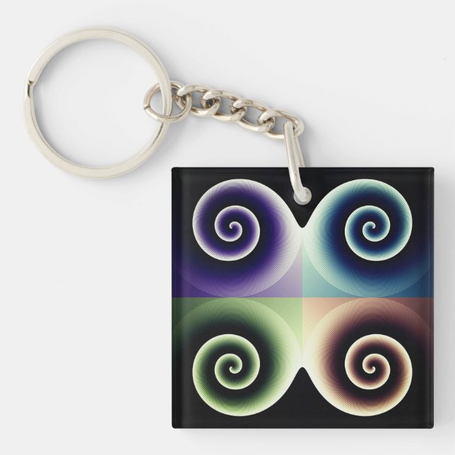 Four Colour Spiral Abstract Art Key Ring (Front)