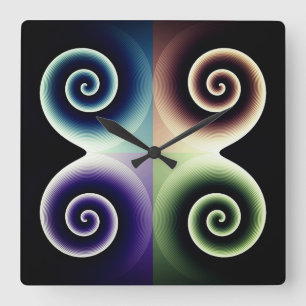 Four Colour Spiral Abstract Art Square Wall Clock