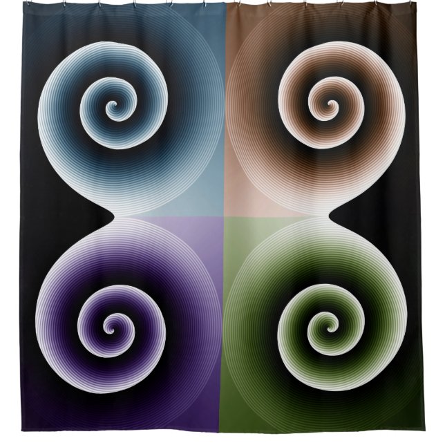 Four Colour Spiral Art Shower Curtain (Front)