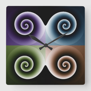 Four Colour Spiral Art Square Wall Clock