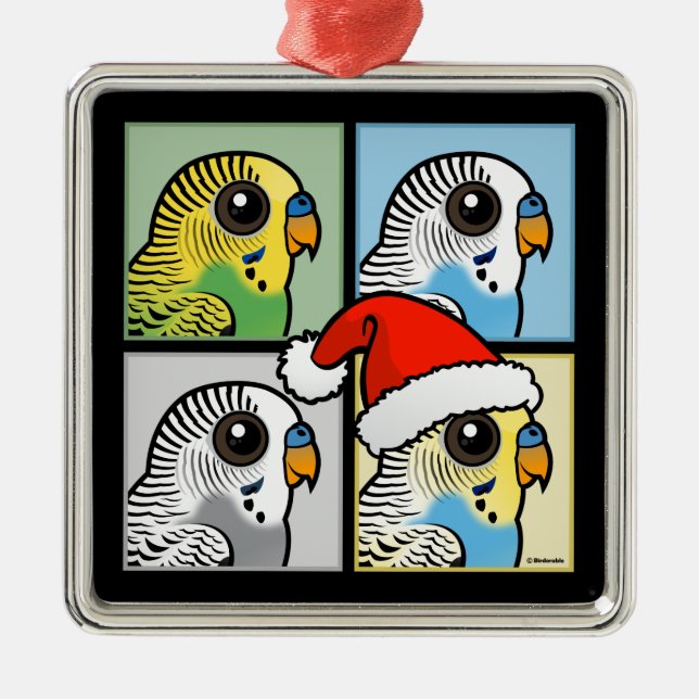 Four Colour Xmas Budgies Metal Ornament (Front)