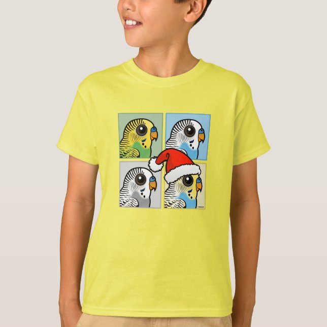 Four Colour Xmas Budgies T-Shirt (Front)