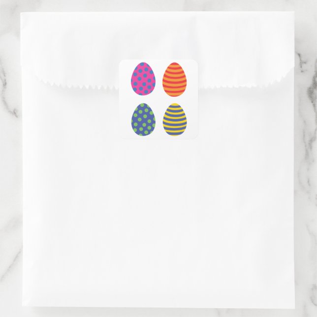 Four Coloured Easter Eggs Square Sticker (Bag)