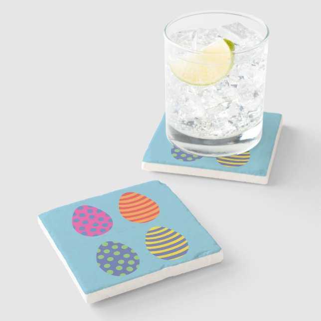 Four coloured easter eggs stone coaster (Side)