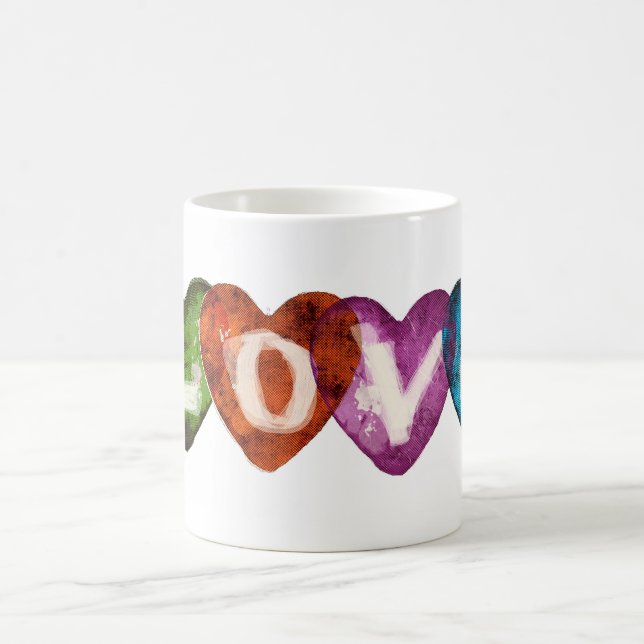 Four Coloured Love Hearts Design Coffee Mug (Center)