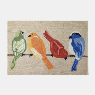 Four Colourful Birds On Tree Doormat, Cute Animal Doormat
