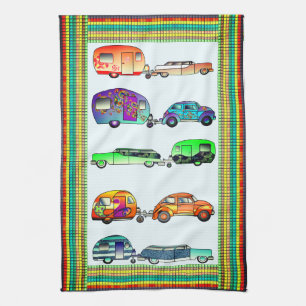 Four Colourful Caravans Dish Towels