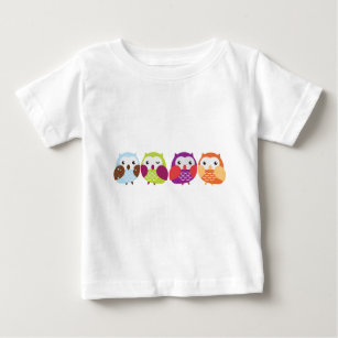 Four Colourful Owls Baby T-Shirt