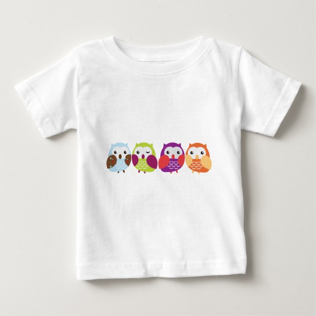 Four Colourful Owls Baby T-Shirt (Front)
