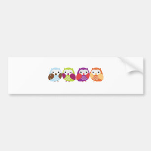 Four Colourful Owls Bumper Sticker