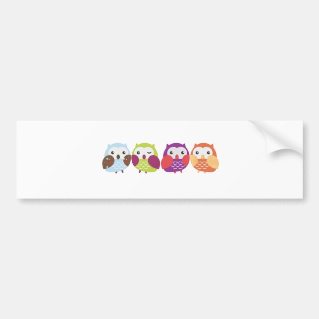 Four Colourful Owls Bumper Sticker (Front)