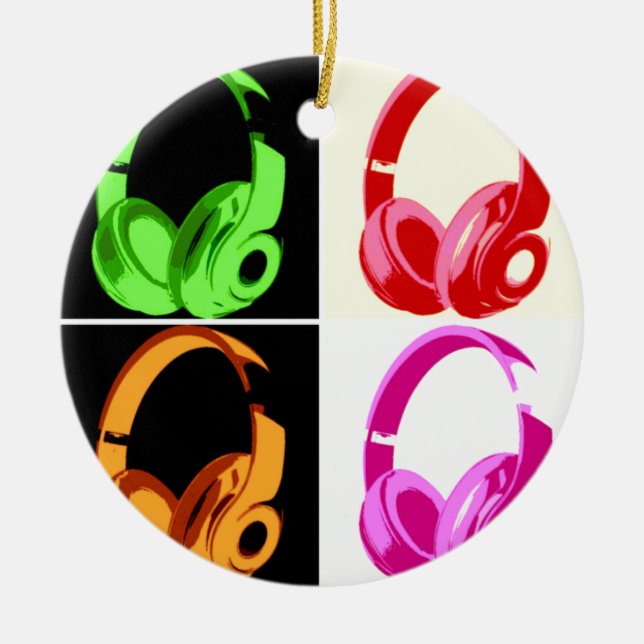 Four Colours Headphone Pop Art Head Phone Ceramic Ornament (Front)