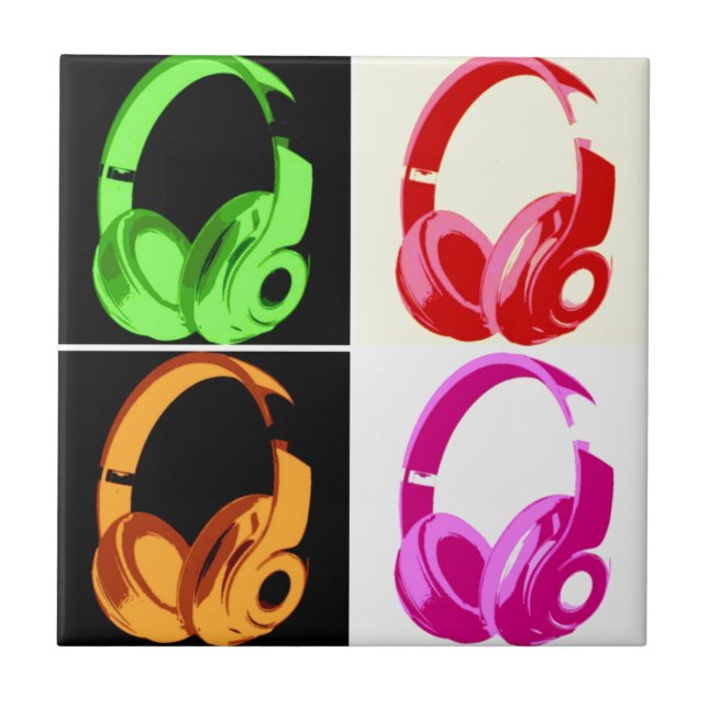 Four Colours Headphone Pop Art Head Phone Ceramic Tile (Front)
