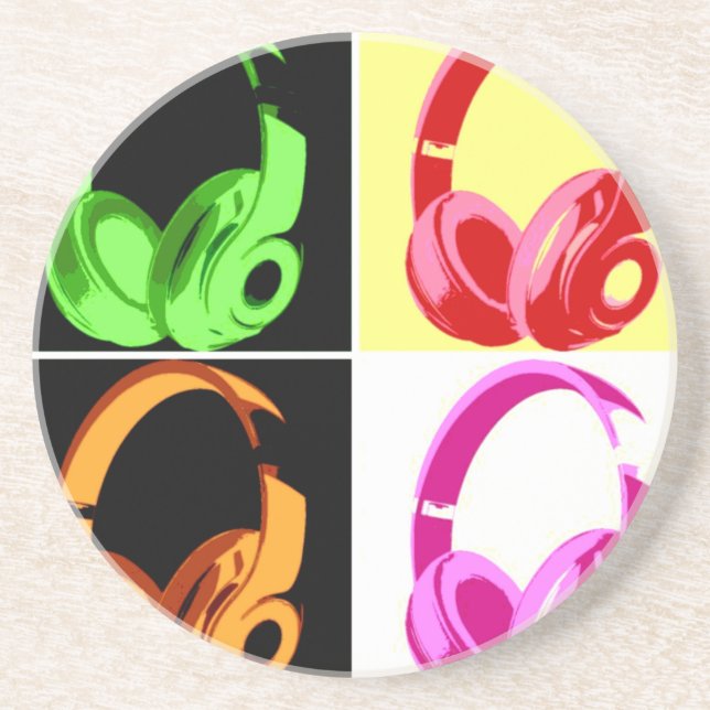 Four Colours Headphone Pop Art Head Phone Coaster (Front)