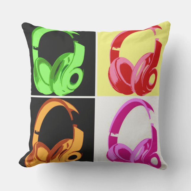 Four Colours Headphone Pop Art Head Phone Cushion (Front)