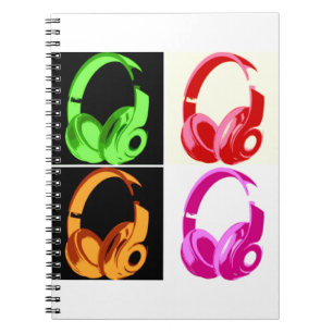 Four Colours Headphone Pop Art Head Phone Notebook