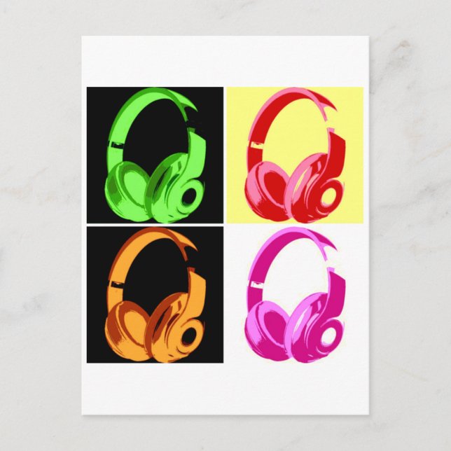Four Colours Headphone Pop Art Head Phone Postcard (Front)