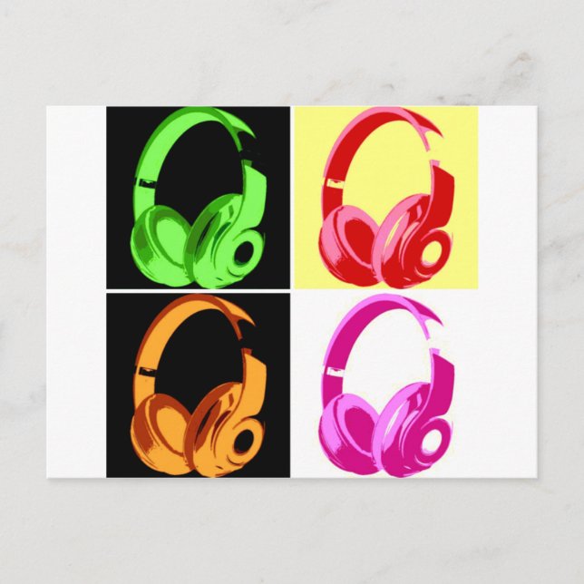 Four Colours Headphone Pop Art Head Phone Postcard (Front)
