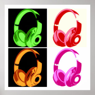 Four Colours Headphone Pop Art Head Phone Poster