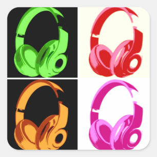 Four Colours Headphone Pop Art Head Phone Square Sticker