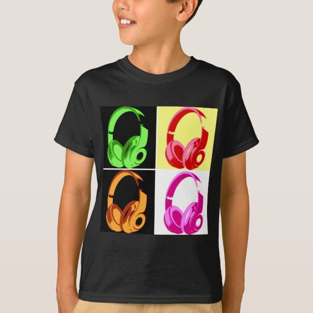 Four Colours Headphone Pop Art Head Phone T-Shirt (Front)