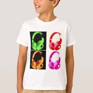 Four Colours Headphone Pop Art Head Phone T-Shirt