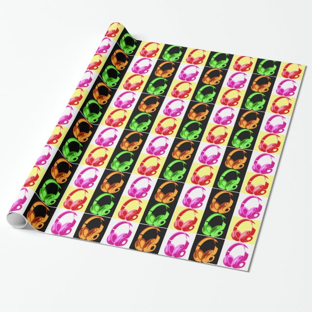 Four Colours Headphone Pop Art Head Phone Wrapping Paper (Unrolled)