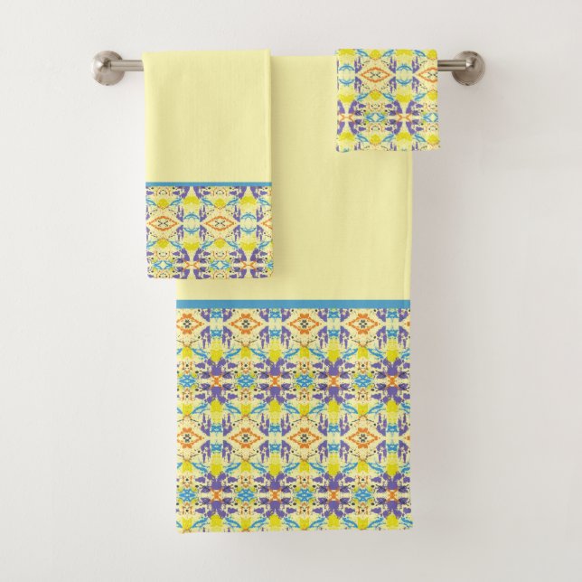 Four Colours on Yellow Bath Towel Set (Insitu)