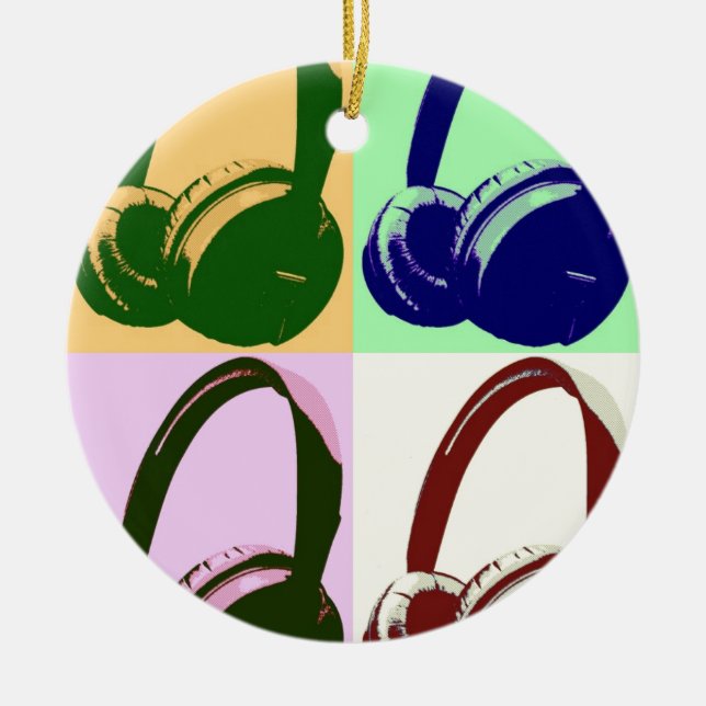 Four Colours Pop Art Headphones Ceramic Ornament (Front)