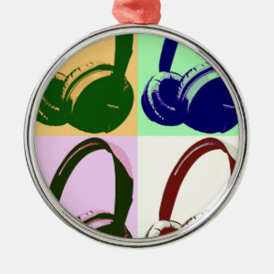 Four Colours Pop Art Headphones Metal Ornament