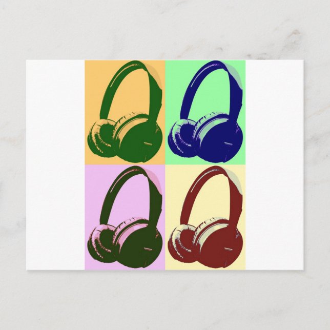 Four Colours Pop Art Headphones Postcard (Front)