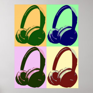 Four Colours Pop Art Headphones Poster