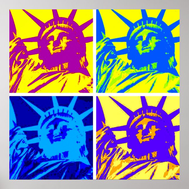 Four Colours Pop Art Style Statue of Liberty Poster (Front)