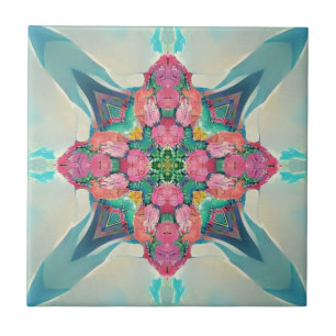 Four cornered rose flower arrangement geometric ceramic tile