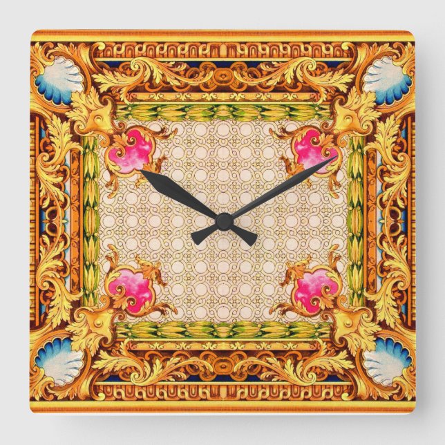 four corners Baroque Square Wall Clock (Front)