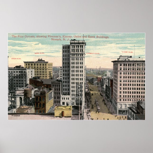 Four Corners, Newark, NJ c1915 Vintage Poster (Front)