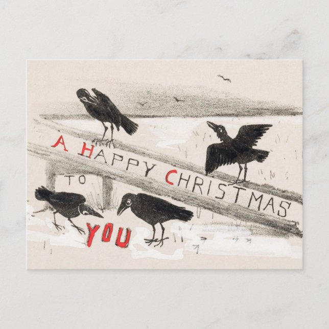 Four Crows Vintage Art Print Christmas Postcard (Front)